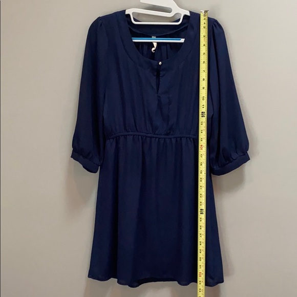 Navy Blue 3/4 Sleeve A-Line Dress - Picture 6 of 7
